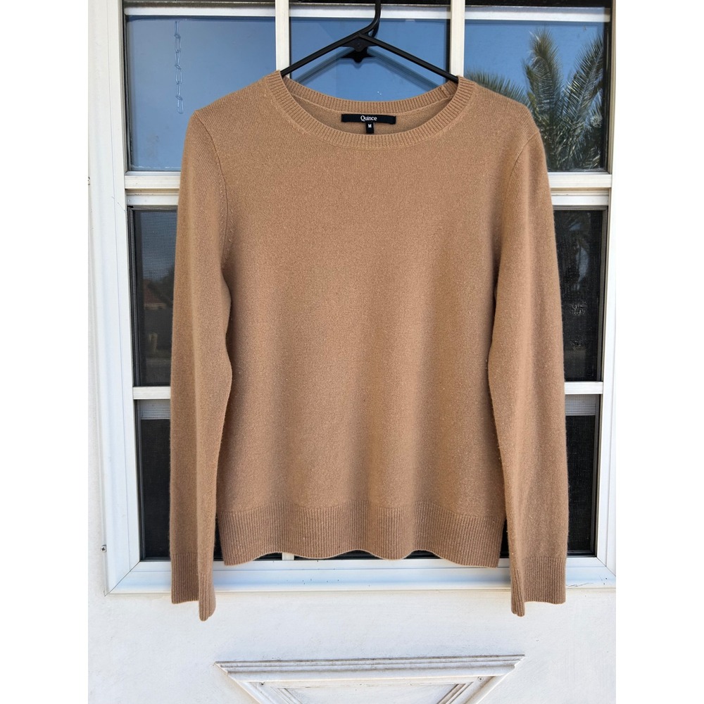 Quince Mongolian Cashmere Crewneck Sweater Camel Tan Brown Size M Quiet Luxury